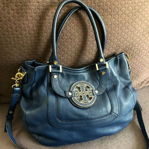 Tory Burch Amanda Hobo Bag Blue Leather MSRP $495